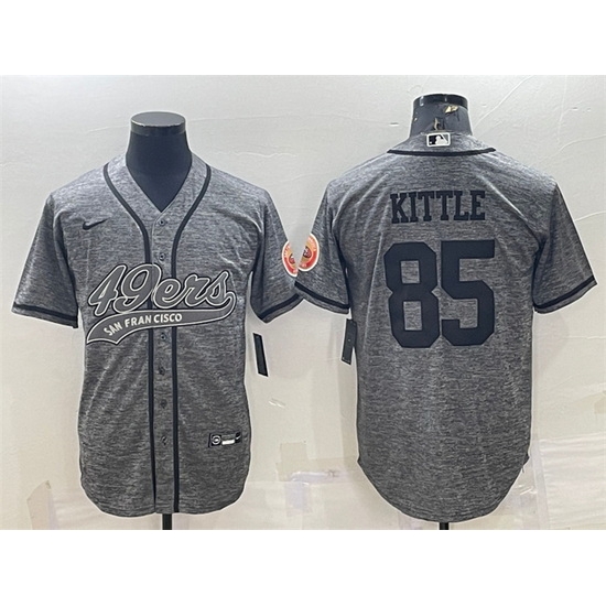 Men San Francisco 49ers 85 George Kittle Grey With Patch Cool Base Stitched Baseball Jersey Men San Francisco 49ers 85 George Kittle Grey With Patch Cool Base Stitched Baseball Jersey