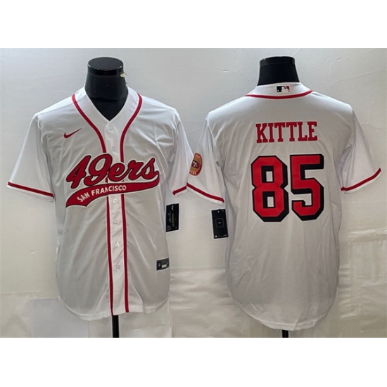 Men San Francisco 49ers 85 George Kittle New White Cool Base Stitched Baseball Jersey Men San Francisco 49ers 85 George Kittle New White Cool Base Stitched Baseball Jersey