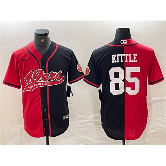 Men San Francisco 49ers 85 George Kittle Red Black Split With Patch Cool Base Stitched Baseball Jersey Men San Francisco 49ers 85 George Kittle Red Black Split With Patch Cool Base Stitched Baseball Jersey