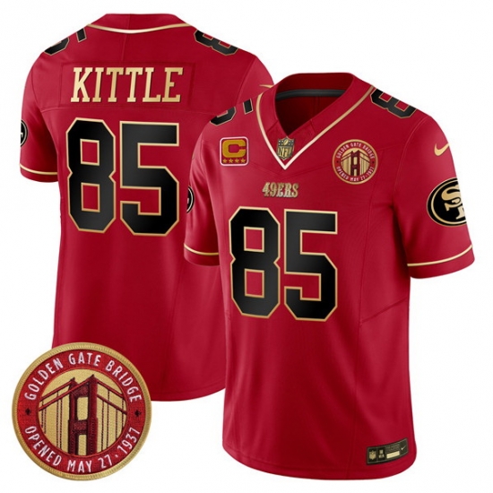 Men San Francisco 49ers 85 George Kittle Red F U S E Golden Gate Bridge With 4 Star C Patch Scarlet Vapor Limited Stitched Football Jersey Men San Francisco 49ers 85 George Kittle Red F U S E Golden Gate Bridge With 4 Star C Patch Scarlet Vapor Limited Stitched Football Jersey