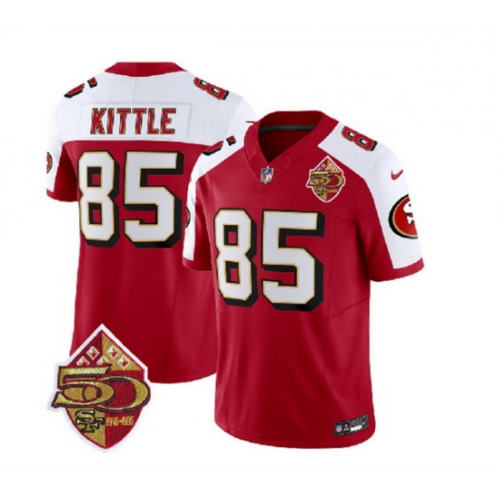 Men San Francisco 49ers 85 George Kittle Red White 2023 F U S E 50th Patch Throwback Stitched Football Jersey Men San Francisco 49ers 85 George Kittle Red White 2023 F U S E 50th Patch Throwback Stitched Football Jersey