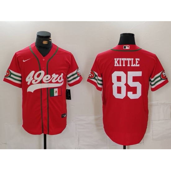 Men San Francisco 49ers 85 George Kittle Red With Patch Cool Base Stitched Baseball Jersey 2 Men San Francisco 49ers 85 George Kittle Red With Patch Cool Base Stitched Baseball Jersey 2