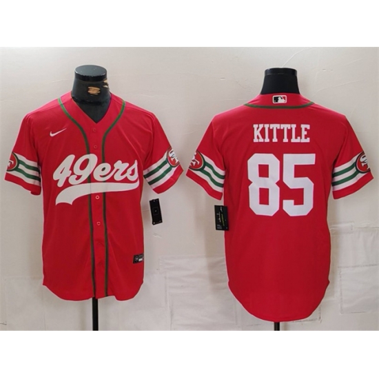 Men San Francisco 49ers 85 George Kittle Red With Patch Cool Base Stitched Baseball Jersey Men San Francisco 49ers 85 George Kittle Red With Patch Cool Base Stitched Baseball Jersey