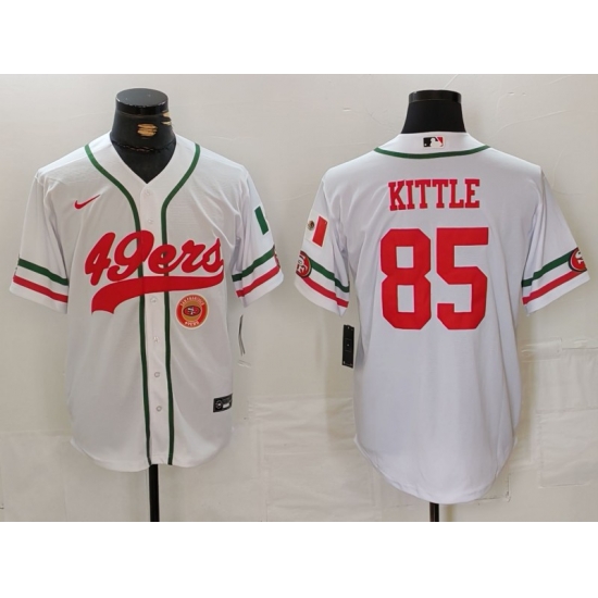 Men San Francisco 49ers 85 George Kittle White With Patch Cool Base Stitched Baseball Jersey 1 Men San Francisco 49ers 85 George Kittle White With Patch Cool Base Stitched Baseball Jersey 1