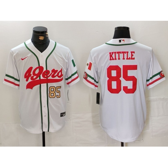 Men San Francisco 49ers 85 George Kittle White With Patch Cool Base Stitched Baseball Jersey 2 Men San Francisco 49ers 85 George Kittle White With Patch Cool Base Stitched Baseball Jersey 2