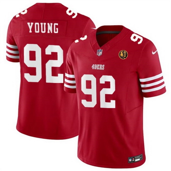 Men San Francisco 49ers 92 Chase Young Red 2023 F U S E With John Madden Patch Vapor Limited Stitched Football Jersey Men San Francisco 49ers 92 Chase Young Red 2023 F U S E With John Madden Patch Vapor Limited Stitched Football Jersey