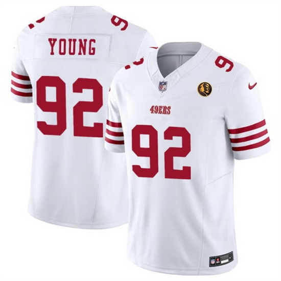 Men San Francisco 49ers 92 Chase Young White 2023 F U S E With John Madden Patch Vapor Limited Stitched Football Jersey Men San Francisco 49ers 92 Chase Young White 2023 F U S E With John Madden Patch Vapor Limited Stitched Football Jersey