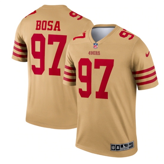 Men San Francisco 49ers 97 Nick Bosa 2022 New Gold Inverted Legend Stitched Football Jersey Men San Francisco 49ers 97 Nick Bosa 2022 New Gold Inverted Legend Stitched Football Jersey