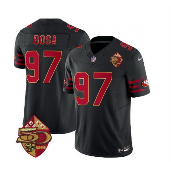 Men San Francisco 49ers 97 Nick Bosa Black 2023 F U S E 50th Patch Vapor Limited Stitched Football Jersey Men San Francisco 49ers 97 Nick Bosa Black 2023 F U S E 50th Patch Vapor Limited Stitched Football Jersey