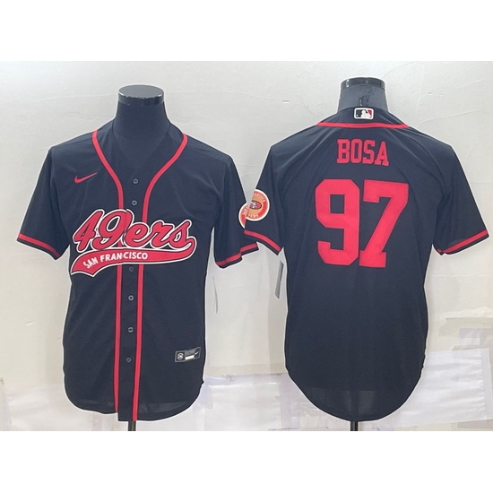 Men San Francisco 49ers 97 Nick Bosa Black Cool Base Stitched Baseball Jersey Men San Francisco 49ers 97 Nick Bosa Black Cool Base Stitched Baseball Jersey