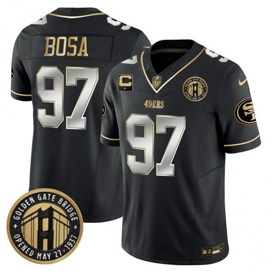 Men San Francisco 49ers 97 Nick Bosa Black F U S E Golden Gate Bridge With 1 Star C Patch Vapor Limited Stitched Football Jersey Men San Francisco 49ers 97 Nick Bosa Black F U S E Golden Gate Bridge With 1 Star C Patch Vapor Limited Stitched Football Jersey