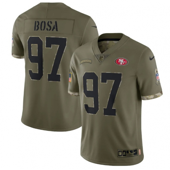Men San Francisco 49ers 97 Nick Bosa Olive 2022 Salute To Service Limited Stitched Jersey Men San Francisco 49ers 97 Nick Bosa Olive 2022 Salute To Service Limited Stitched Jersey