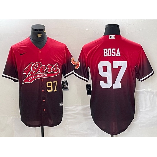 Men San Francisco 49ers 97 Nick Bosa Red Black With Patch Cool Base Stitched Baseball jerseys 2 Men San Francisco 49ers 97 Nick Bosa Red Black With Patch Cool Base Stitched Baseball jerseys 2