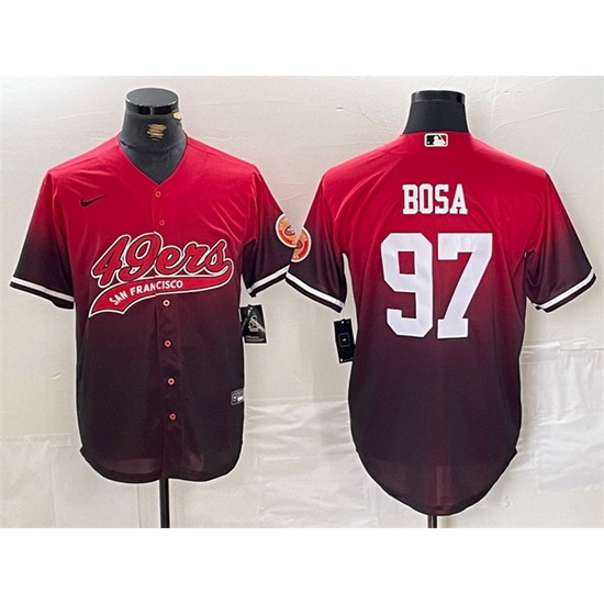 Men San Francisco 49ers 97 Nick Bosa Red Black With Patch Cool Base Stitched Baseball jerseys Men San Francisco 49ers 97 Nick Bosa Red Black With Patch Cool Base Stitched Baseball jerseys