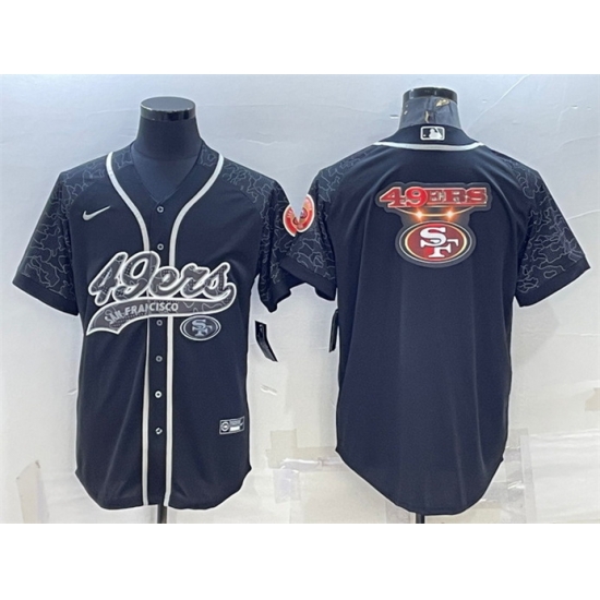Men San Francisco 49ers Black Reflective Team Big Logo With Patch Cool Base Stitched Baseball Jersey Men San Francisco 49ers Black Reflective Team Big Logo With Patch Cool Base Stitched Baseball Jersey