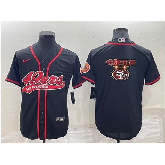 Men San Francisco 49ers Black Team Big Logo With Patch Cool Base Stitched Baseball Jersey Men San Francisco 49ers Black Team Big Logo With Patch Cool Base Stitched Baseball Jersey
