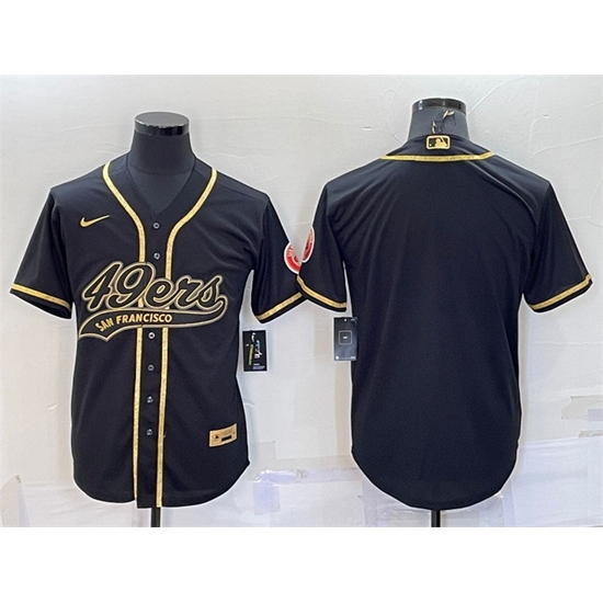 Men San Francisco 49ers Blank Black Gold With Patch Cool Base Stitched Baseball Jersey Men San Francisco 49ers Blank Black Gold With Patch Cool Base Stitched Baseball Jersey