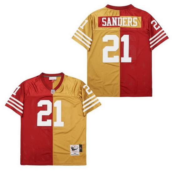 Men San Francisco 49ers Deion Sanders #21 Red Gold Split Stitched Football Jersey Men San Francisco 49ers Deion Sanders #21 Red Gold Split Stitched Football Jersey