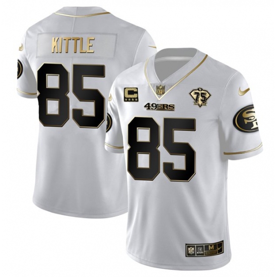 Men San Francisco 49ers George Kittle White Gold 75th Anniversary With C Patch Stitched Jersey Men San Francisco 49ers George Kittle White Gold 75th Anniversary With C Patch Stitched Jersey