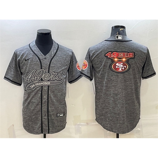 Men San Francisco 49ers Grey Team Big Logo With Patch Cool Base Stitched Baseball Jersey Men San Francisco 49ers Grey Team Big Logo With Patch Cool Base Stitched Baseball Jersey