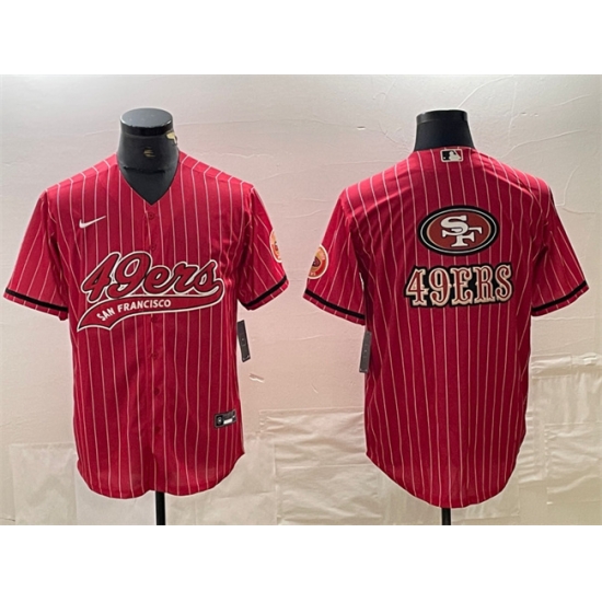 Men San Francisco 49ers Red Team Big Logo With Patch Cool Base Stitched Baseball Jersey Men San Francisco 49ers Red Team Big Logo With Patch Cool Base Stitched Baseball Jersey