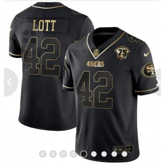 Men San Francisco 49ers Ronnie Lott 75th Anniversary Patch White Gold Black Gold Jersey Men San Francisco 49ers Ronnie Lott 75th Anniversary Patch White Gold Black Gold Jersey