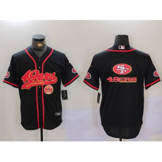 Men San Francisco 49ers Team Big Logo Black With Patch Cool Base Stitched Baseball Jersey 6 Men San Francisco 49ers Team Big Logo Black With Patch Cool Base Stitched Baseball Jersey 6