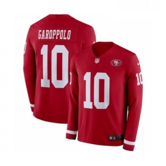 Mens Nike San Francisco 49ers 10 Jimmy Garoppolo Limited Red Therma Long Sleeve NFL Jersey Mens Nike San Francisco 49ers 10 Jimmy Garoppolo Limited Red Therma Long Sleeve NFL Jersey