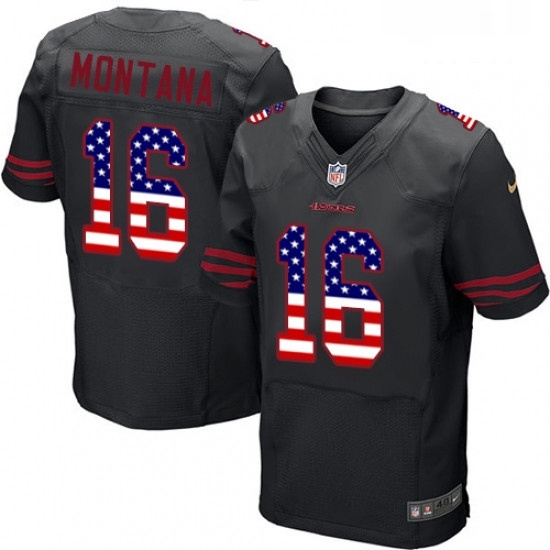 Mens Nike San Francisco 49ers 16 Joe Montana Elite Black Alternate USA Flag Fashion NFL Jersey Mens Nike San Francisco 49ers 16 Joe Montana Elite Black Alternate USA Flag Fashion NFL Jersey
