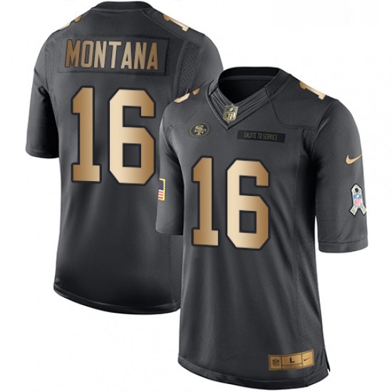 Mens Nike San Francisco 49ers 16 Joe Montana Limited BlackGold Salute to Service NFL Jersey Mens Nike San Francisco 49ers 16 Joe Montana Limited BlackGold Salute to Service NFL Jersey