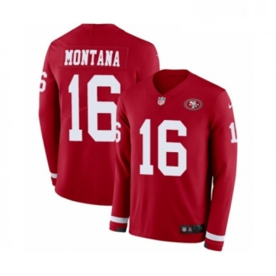 Mens Nike San Francisco 49ers 16 Joe Montana Limited Red Therma Long Sleeve NFL Jersey Mens Nike San Francisco 49ers 16 Joe Montana Limited Red Therma Long Sleeve NFL Jersey