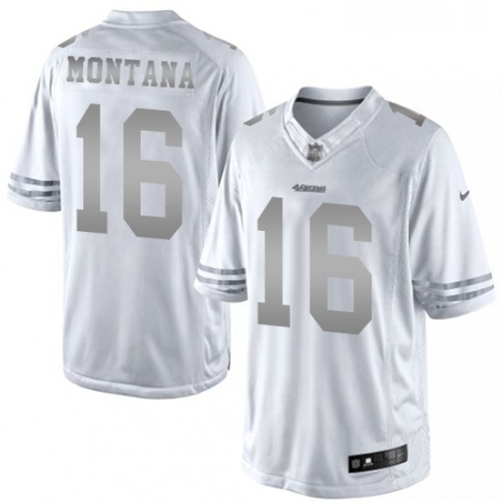 Mens Nike San Francisco 49ers 16 Joe Montana Limited White Platinum NFL Jersey Mens Nike San Francisco 49ers 16 Joe Montana Limited White Platinum NFL Jersey