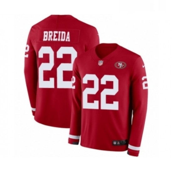 Mens Nike San Francisco 49ers 22 Matt Breida Limited Red Therma Long Sleeve NFL Jersey Mens Nike San Francisco 49ers 22 Matt Breida Limited Red Therma Long Sleeve NFL Jersey