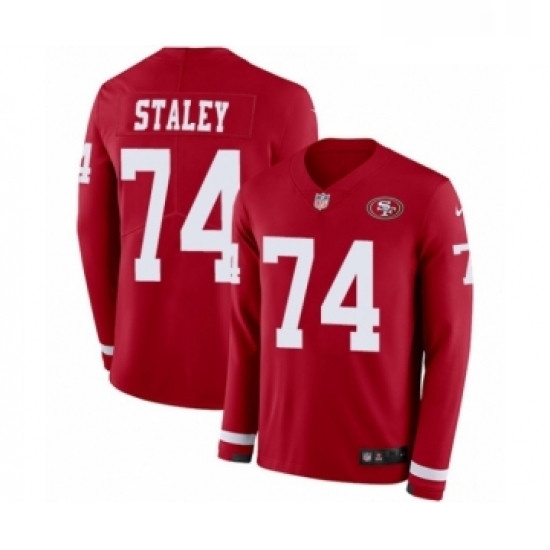 Mens Nike San Francisco 49ers 74 Joe Staley Limited Red Therma Long Sleeve NFL Jersey Mens Nike San Francisco 49ers 74 Joe Staley Limited Red Therma Long Sleeve NFL Jersey