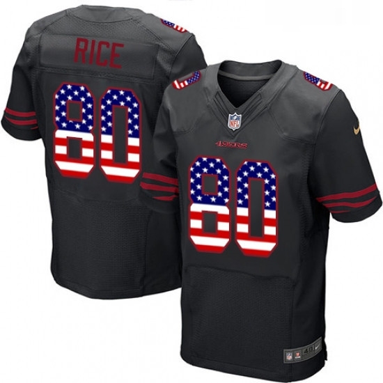 Mens Nike San Francisco 49ers 80 Jerry Rice Elite Black Alternate USA Flag Fashion NFL Jersey Mens Nike San Francisco 49ers 80 Jerry Rice Elite Black Alternate USA Flag Fashion NFL Jersey