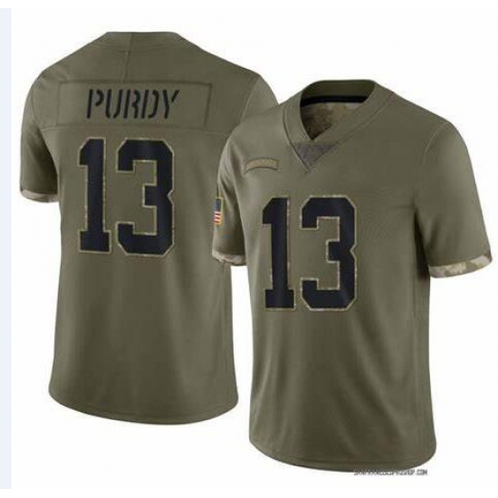 Men's San Francisco 49ers #13 Brock Purdy 2022 Olive Salute To Service Limited Stitched Jersey Men's San Francisco 49ers #13 Brock Purdy 2022 Olive Salute To Service Limited Stitched Jersey