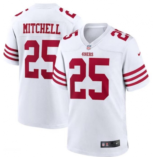 Men's San Francisco 49ers #25 Eli Mitchell White Vapor Untouchable Limited Jersey Men's San Francisco 49ers #25 Eli Mitchell White Vapor Untouchable Limited Jersey