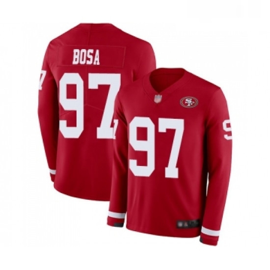Mens San Francisco 49ers 97 Nick Bosa Limited Red Therma Long Sleeve Football Jersey Mens San Francisco 49ers 97 Nick Bosa Limited Red Therma Long Sleeve Football Jersey
