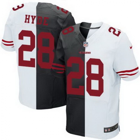 Nike 49ers #28 Carlos Hyde Black White Mens Stitched NFL Elite Split Jersey Nike 49ers #28 Carlos Hyde Black White Mens Stitched NFL Elite Split Jersey