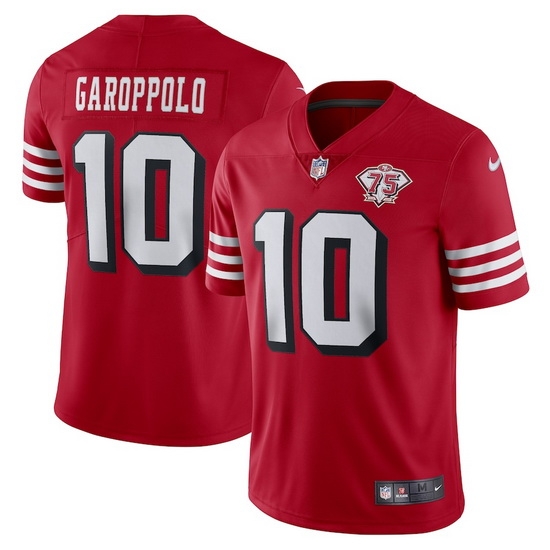 Nike San Francisco 49ers 10 Jimmy Garoppolo Red Rush Men 75th Anniversary Stitched NFL Vapor Untouchable Limited Jersey Nike San Francisco 49ers 10 Jimmy Garoppolo Red Rush Men 75th Anniversary Stitched NFL Vapor Untouchable Limited Jersey
