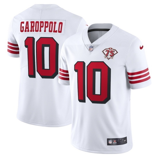 Nike San Francisco 49ers 10 Jimmy Garoppolo White Rush Men 75th Anniversary Stitched NFL Vapor Untouchable Limited Jersey Nike San Francisco 49ers 10 Jimmy Garoppolo White Rush Men 75th Anniversary Stitched NFL Vapor Untouchable Limited Jersey