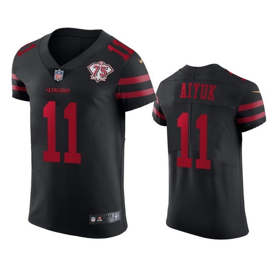 Nike San Francisco 49ers 11 Brandon Aiyuk Black Alternate Men 75th Anniversary Stitched NFL Vapor Untouchable Elite Jersey Nike San Francisco 49ers 11 Brandon Aiyuk Black Alternate Men 75th Anniversary Stitched NFL Vapor Untouchable Elite Jersey