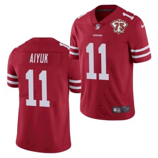 Nike San Francisco 49ers 11 Brandon Aiyuk Red 75th Anniversary Vapor Untouchable Limited Jersey Nike San Francisco 49ers 11 Brandon Aiyuk Red 75th Anniversary Vapor Untouchable Limited Jersey