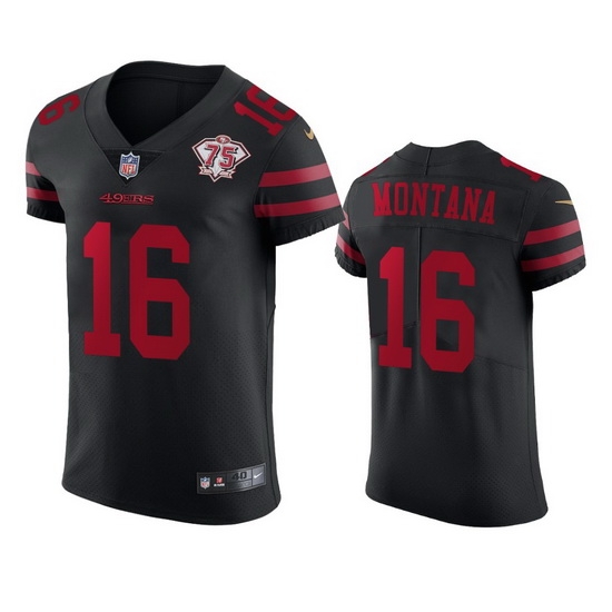Nike San Francisco 49ers 16 Joe Montana Black Alternate Men 75th Anniversary Stitched NFL Vapor Untouchable Elite Jersey Nike San Francisco 49ers 16 Joe Montana Black Alternate Men 75th Anniversary Stitched NFL Vapor Untouchable Elite Jersey