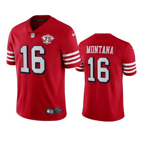 Nike San Francisco 49ers 16 Joe Montana Red Rush Men 75th Anniversary Stitched NFL Vapor Untouchable Limited Jersey Nike San Francisco 49ers 16 Joe Montana Red Rush Men 75th Anniversary Stitched NFL Vapor Untouchable Limited Jersey