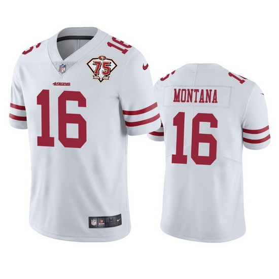 Nike San Francisco 49ers 16 Joe Montana White Men 75th Anniversary Stitched NFL Vapor Untouchable Limited Jersey Nike San Francisco 49ers 16 Joe Montana White Men 75th Anniversary Stitched NFL Vapor Untouchable Limited Jersey