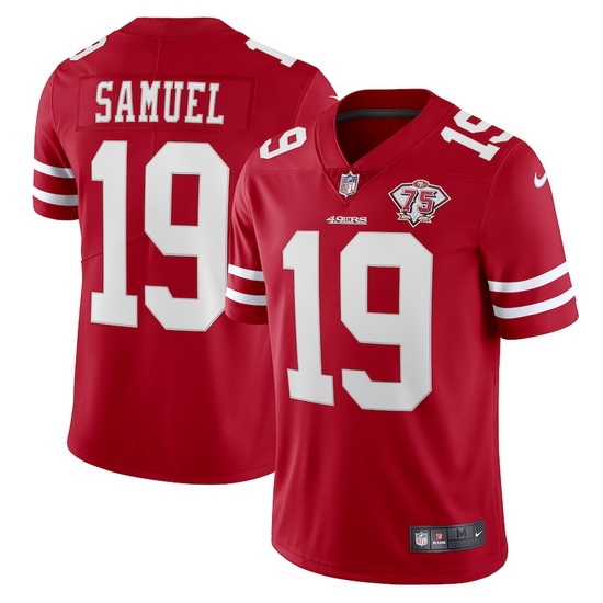 Nike San Francisco 49ers 19 Deebo Samuel Red Men 75th Anniversary Stitched NFL Vapor Untouchable Limited Jersey Nike San Francisco 49ers 19 Deebo Samuel Red Men 75th Anniversary Stitched NFL Vapor Untouchable Limited Jersey