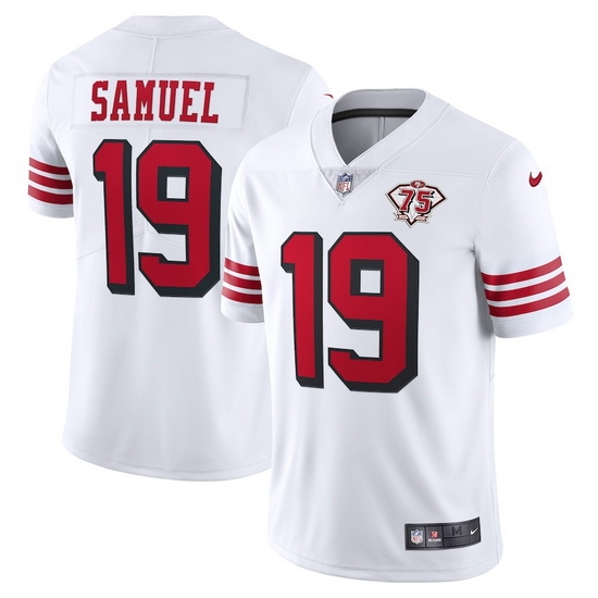 Nike San Francisco 49ers 19 Deebo Samuel White Rush Men 75th Anniversary Stitched NFL Vapor Untouchable Limited Jersey Nike San Francisco 49ers 19 Deebo Samuel White Rush Men 75th Anniversary Stitched NFL Vapor Untouchable Limited Jersey