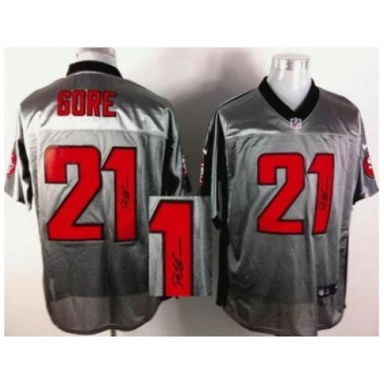 Nike San Francisco 49ers 21 Frank Gore Grey Elite Shadow Signed NFL Jersey Nike San Francisco 49ers 21 Frank Gore Grey Elite Shadow Signed NFL Jersey