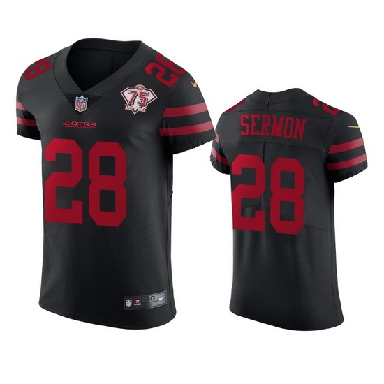 Nike San Francisco 49ers 28 Trey Sermon Black Alternate Men 75th Anniversary Stitched NFL Vapor Untouchable Elite Jersey Nike San Francisco 49ers 28 Trey Sermon Black Alternate Men 75th Anniversary Stitched NFL Vapor Untouchable Elite Jersey